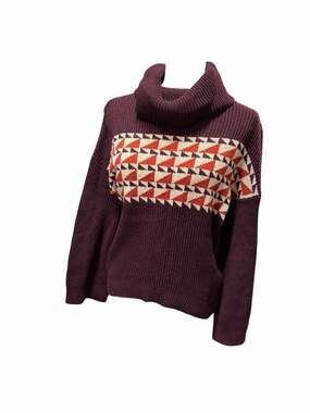 Charli Wool Blend Sweater Wide Sleeve Roll Neck Wool Blend Burgundy Red Small